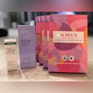Aurlux Hair Removal Three-Step Set, body hair remover, and razor bump serum